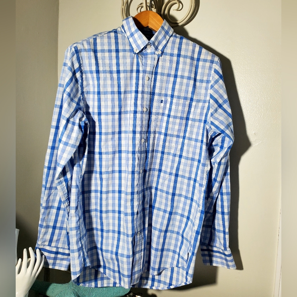 Men's Izod Blue and White Casual Long Sleeve Button Down Shirt Size M
